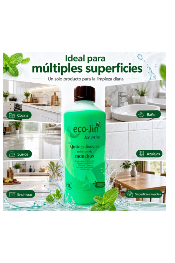 Eco-Jin Ice Mint 1L + Difusor – Detergente Ecológico Concentrado Quitamanchas y Desengrasante Multiusos